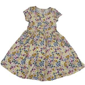 Emma & Elsa Girls Sz 14 Cap Sleeve Floral Knit Dress Yellow Pink Fit & Flare